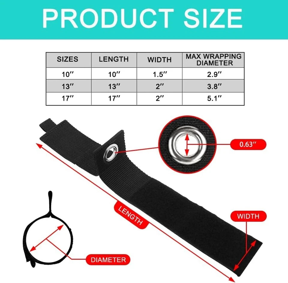 Heavy-Duty Storage Straps - 9 Pack Hook and Loop Hanging Extension Tool Cord...