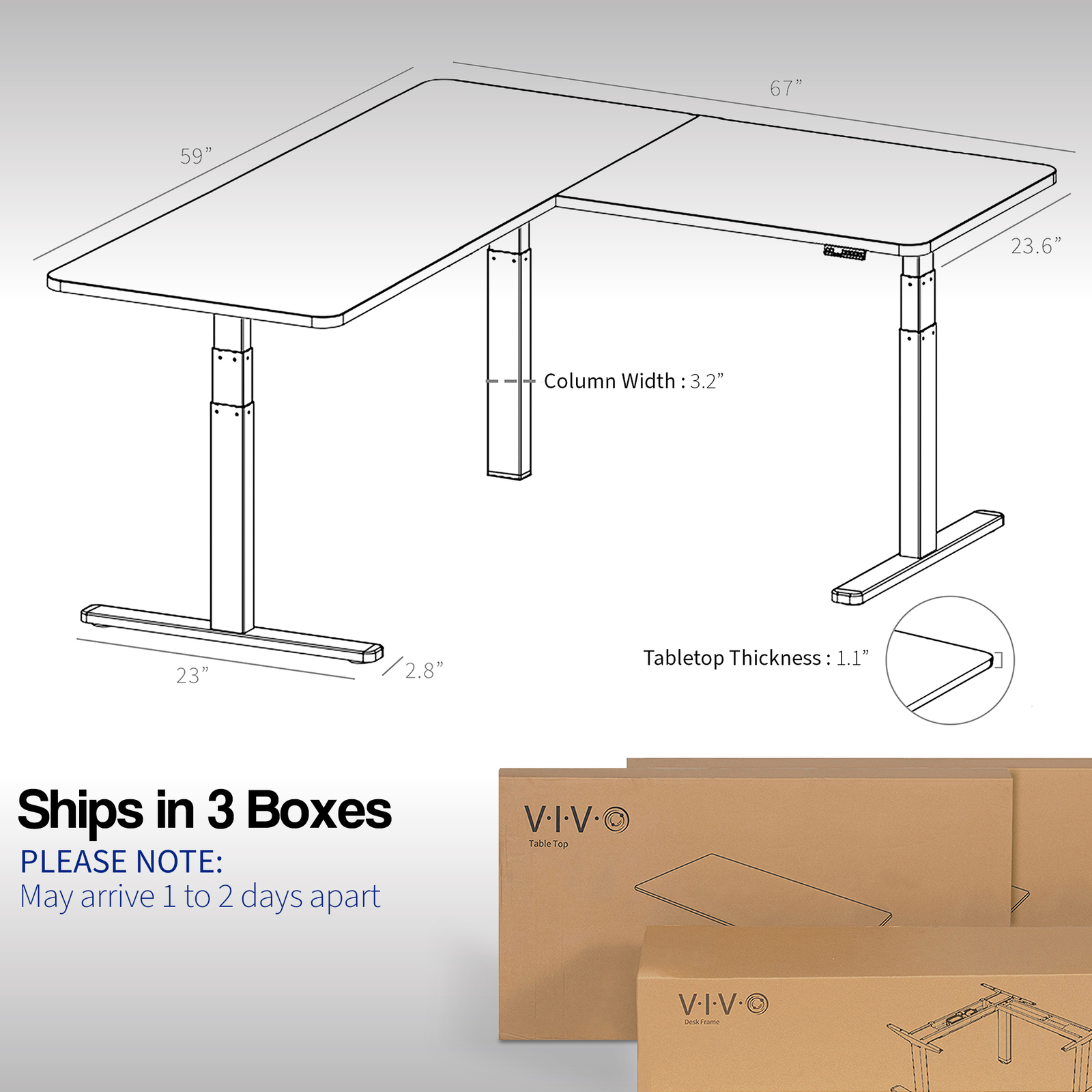 VIVO Electric Stand Up Corner Desk, Black Table Tops, White Frame