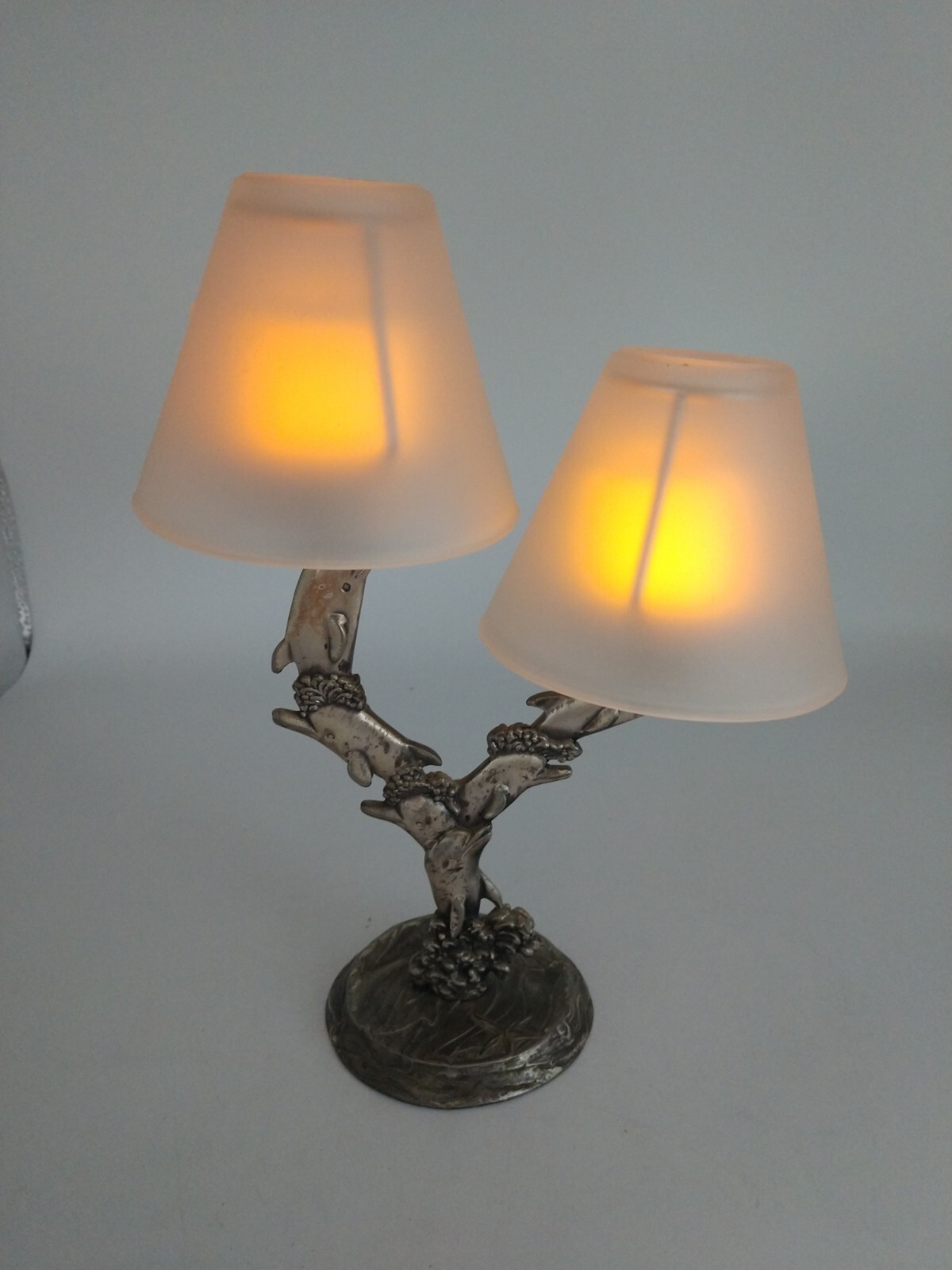 Dolphin Tealight Metal Double Lights Shades 10 inches tall 6 figurines waves