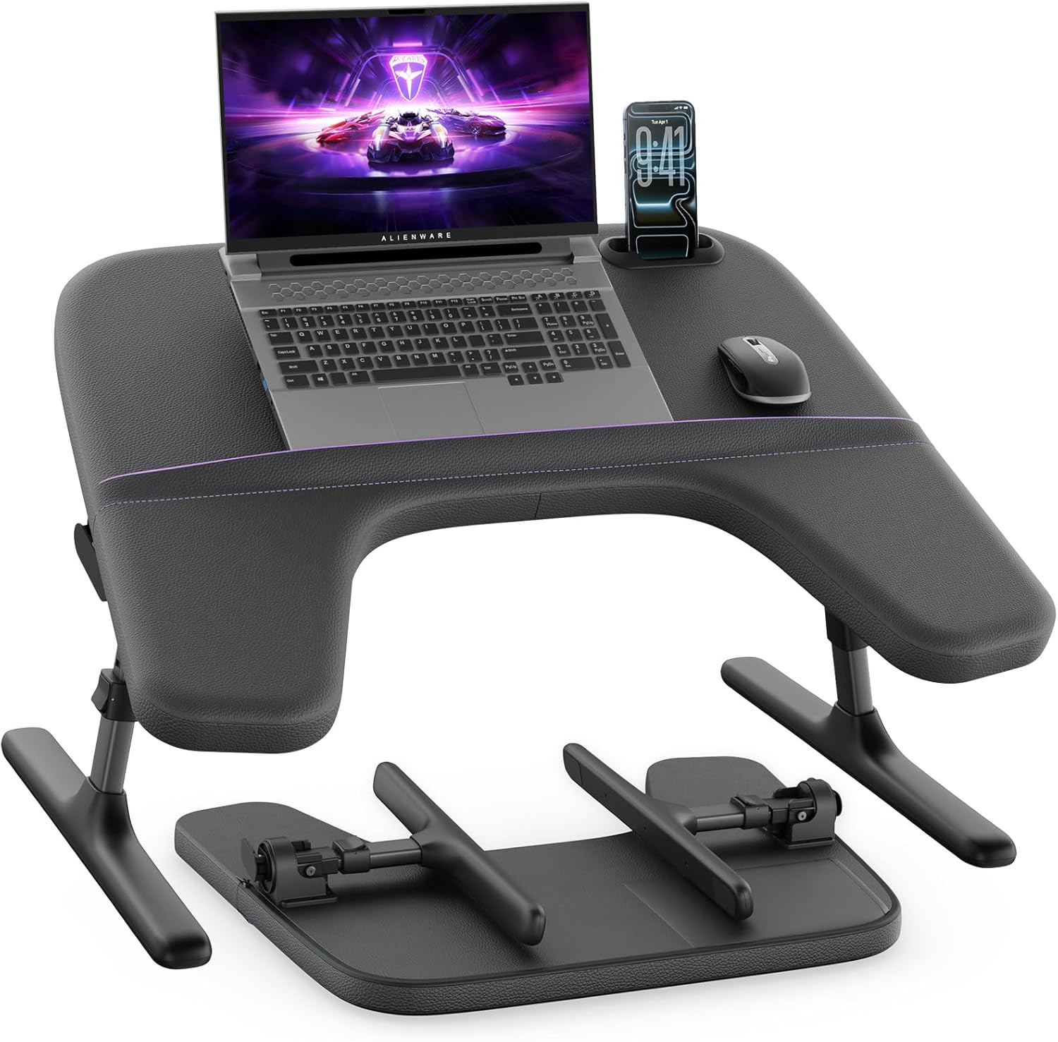 Adjustable Laptop Lap Desk for Bed & Couch with Soft Armrest - Black