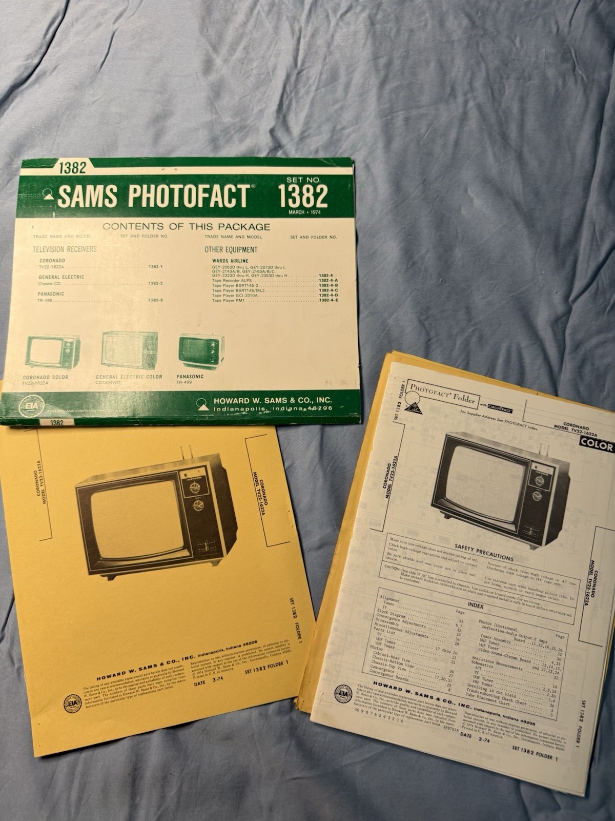 Vintage SAMS Photofact Set 1382 March 1974 TV Service Manual Folder Lot