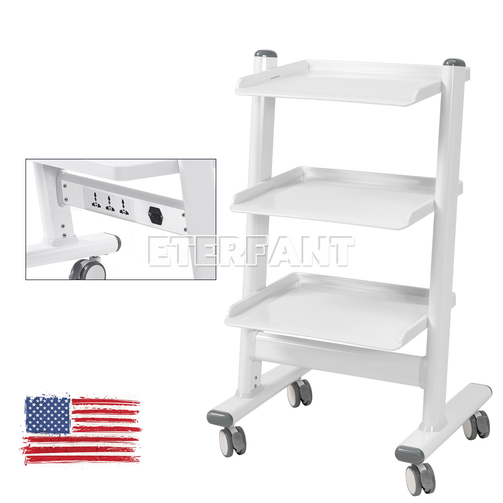 3 Layer Dental Mobile Instrument Stand Medical Trolley Cart ABS Tool with Socket