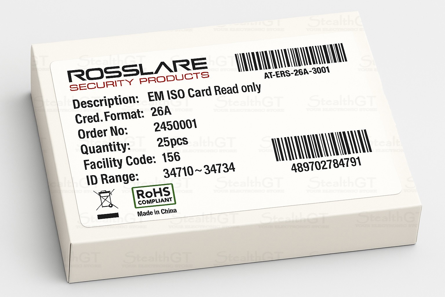 Rosslare ISO Card 125KHZ Prox Read-only Card AT-ERS-26A-3001(AT-R11C) 25/Pack