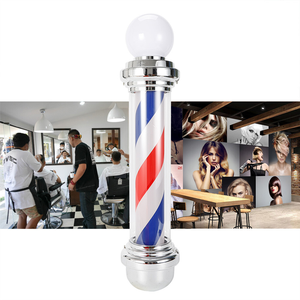 32" Outdoor Barber Pole Rotating Light Salon Sign Illuminated Red White Blue LED