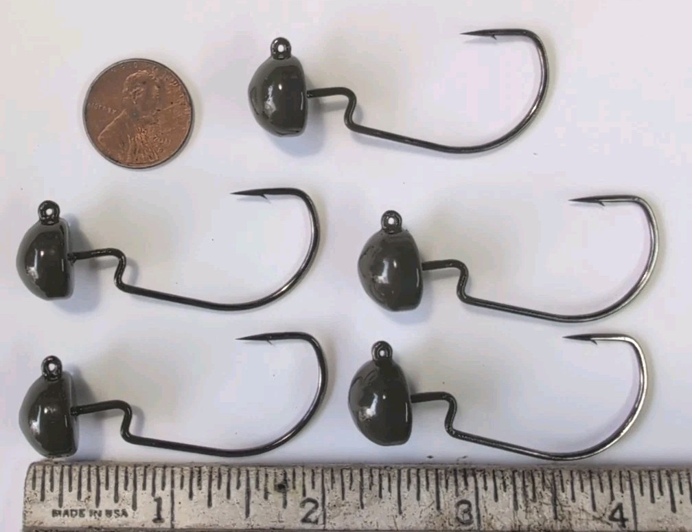 5pc-Ned Rig Style Jig Head, Green Pumpkin, Weedless Rig 3/0 Victory Hook 3/8 .oz
