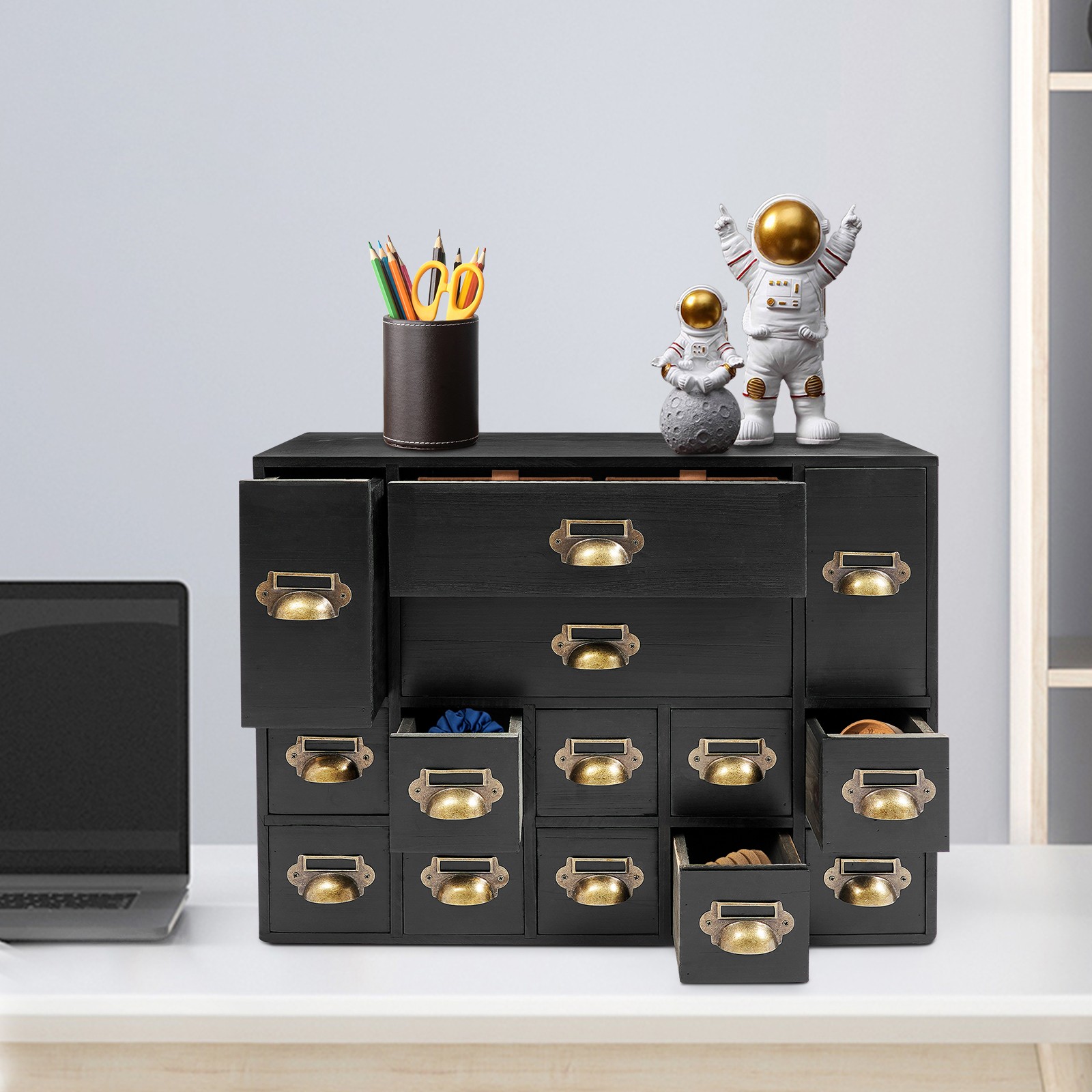 Storage Cabinet with 14 Drawers Tabletop Organizer Drawers Storage Cabinet Black