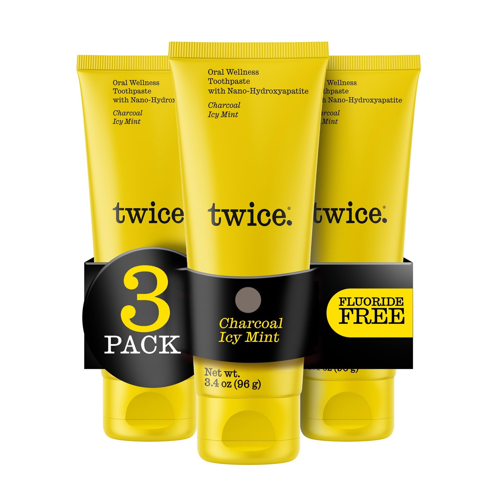 Twice Nano-Hydroxyapatite Toothpaste, 3.4 Fl Oz (Pack of 3), Charcoal Black