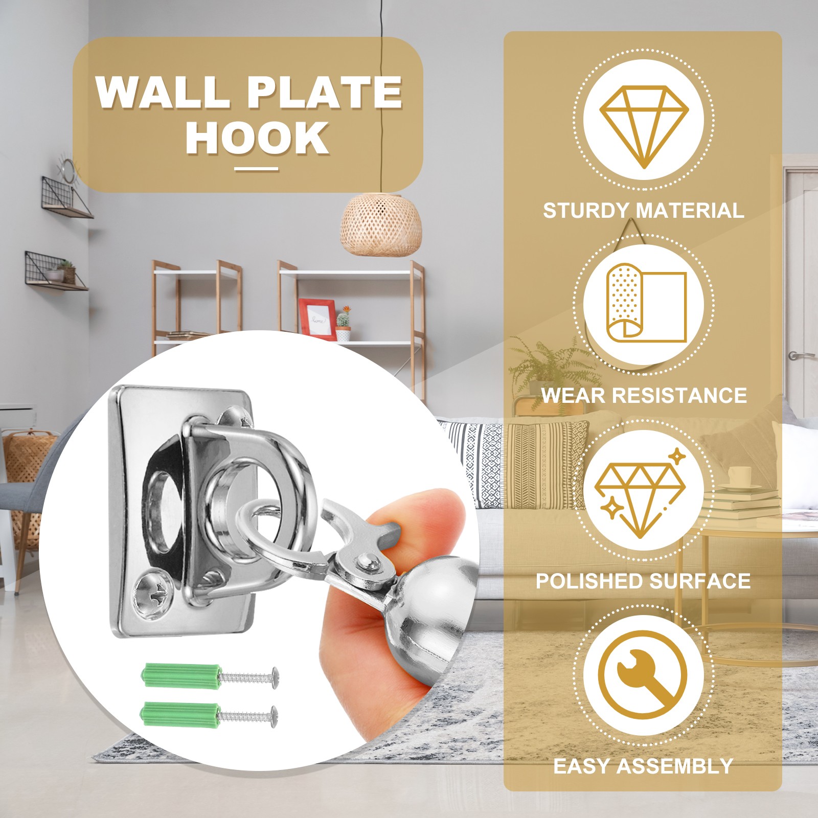 Rope Stanchion Wall Plate Hook Large Loop Hanging Circle Hook Silver