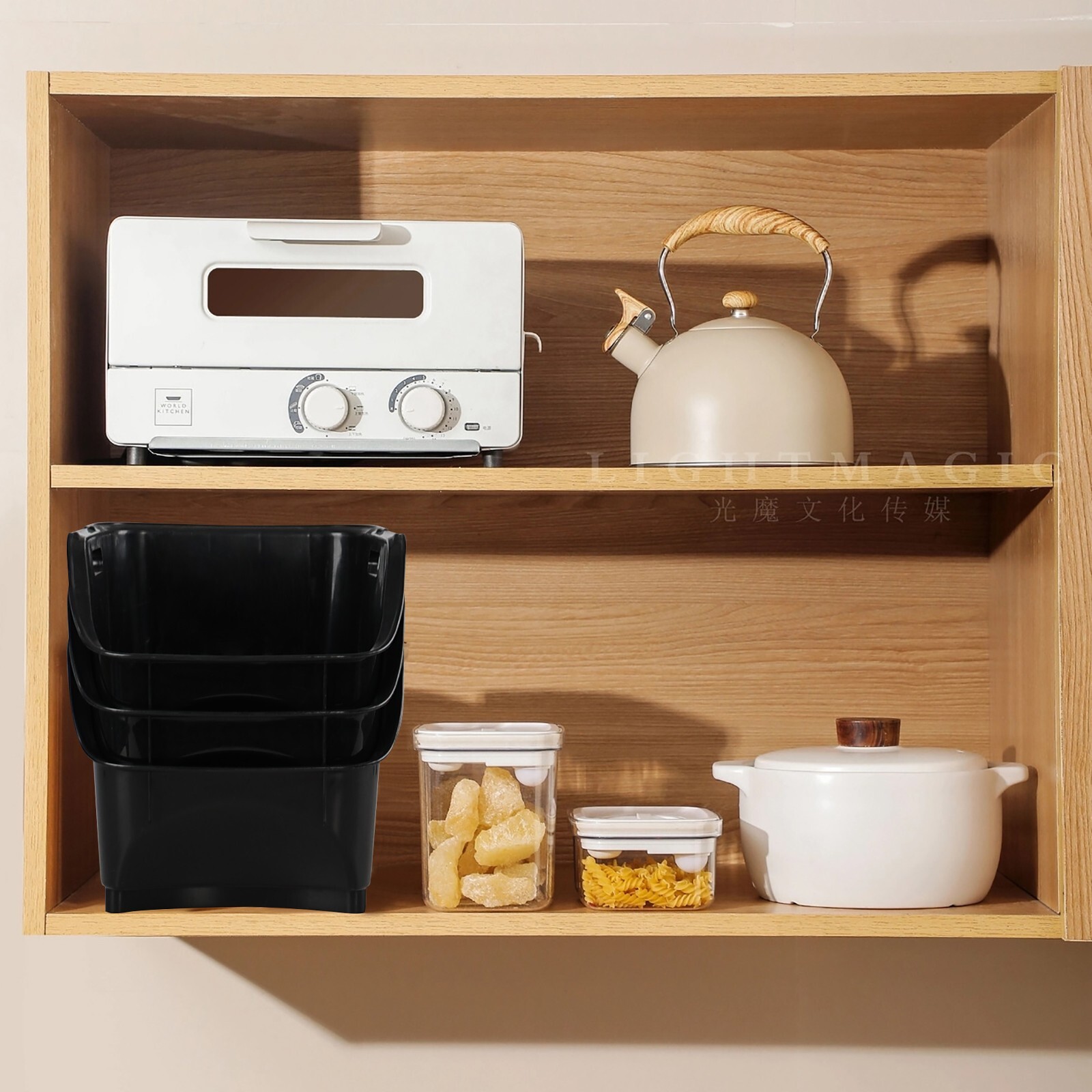3 Packs Plastic Stacking Storage Basket, Large Detachable Stacking Bins, Black