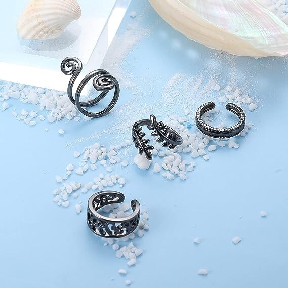 12PCS Adjustable Beach Foot Jewelry Set Copper Toe Ring Multiple Styles Black