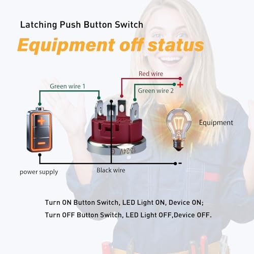 15Amp Push Button Switch，(0.75") 12V-24V Latching Push Button Switch 19mm Red