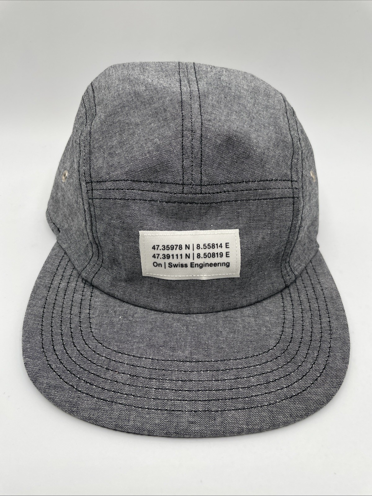 On 5 Panel Cap One Size Unisex Gray 100% Cotton Canvas Solid Logo Activewear New