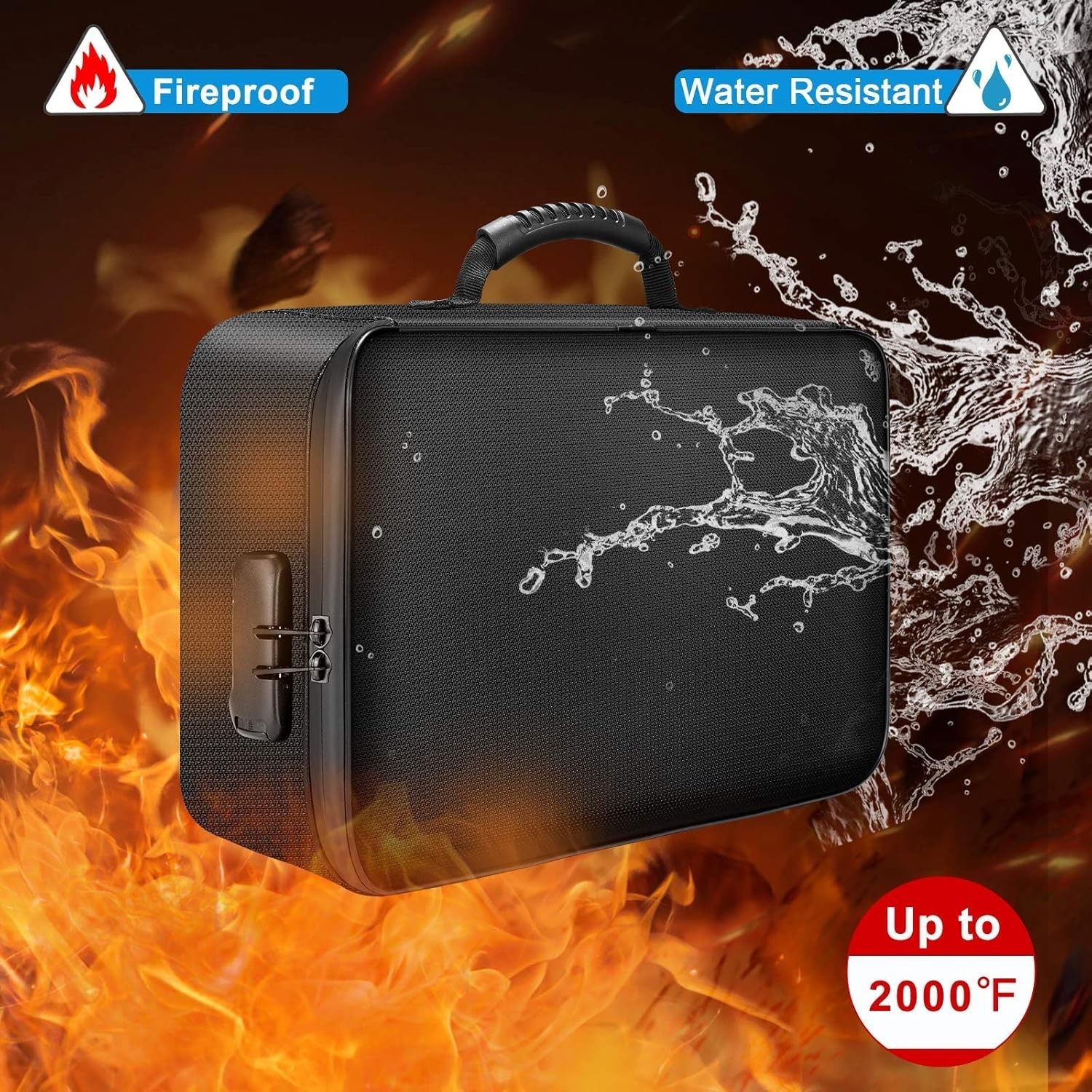 Fireproof Document Bag with Lock, File Storage Case with Water-Resistant Zipper
