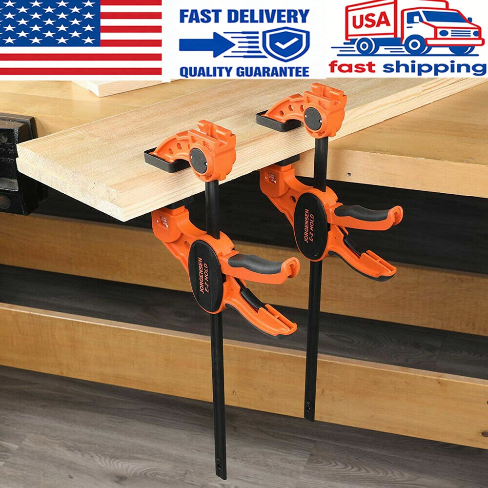 Jorgensen 12" Bar Clamp Set 2-Pack E-Z Hold F Clamp One-Handed Spreader Clamp