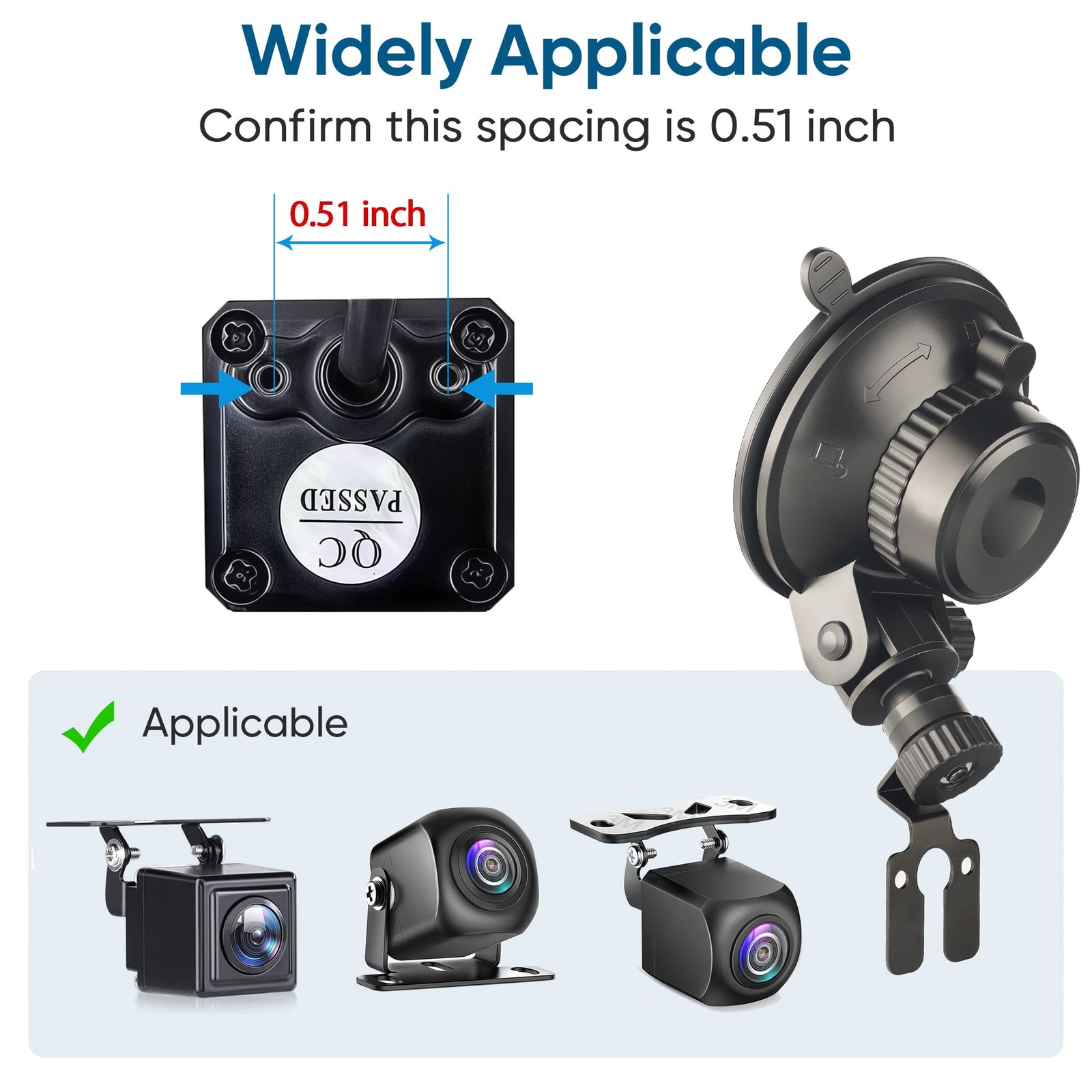 Universal Rear Camera Mount with Suction Cup –Compact Adjustable Dash...