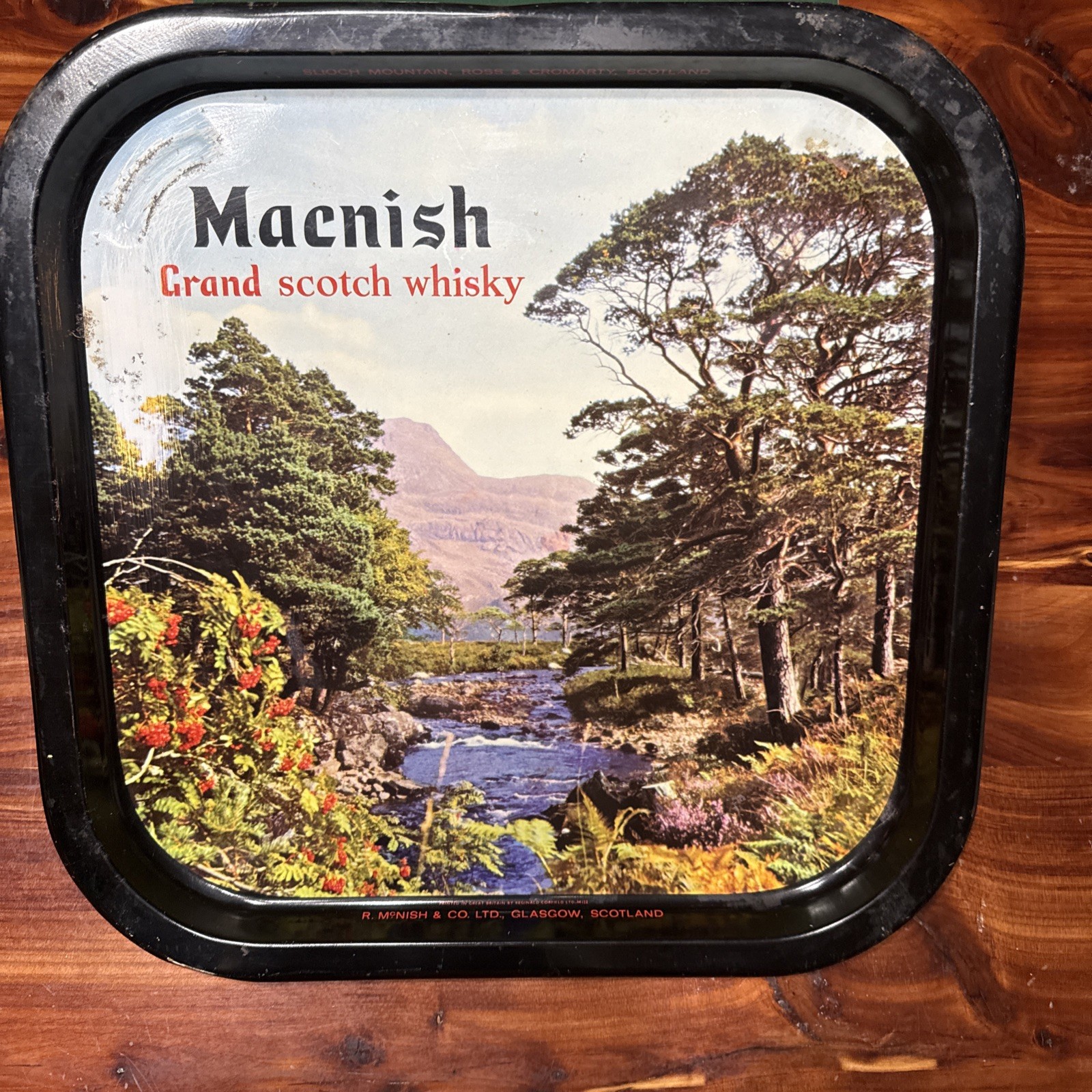 Vtg Macnish Grand Scotch Whiskey Metal Bar Tray Sign Advertising Great Britain