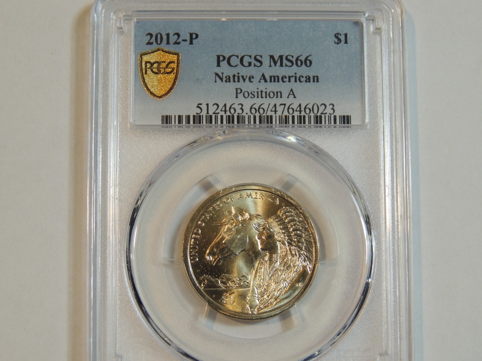 2012 P Position A Native American Dollar PCGS MS66 Sacagawea Gold Shield