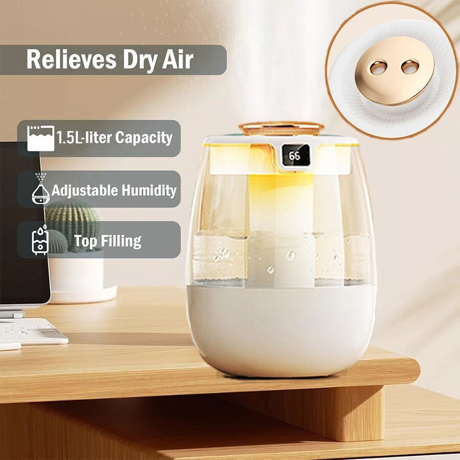 1.5L Humidifiers for Bedroom Ultrasonic Warm & Cool Mist LED Humidifier Top Fill