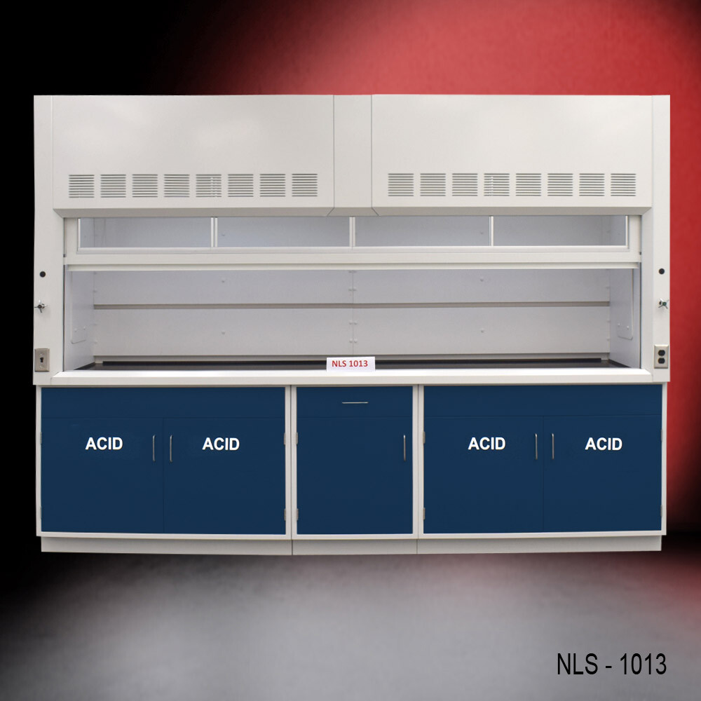 Laboratory 10 ft Fume Hood w/ ACID Storage Cabinets / Dual Sash / E1-937