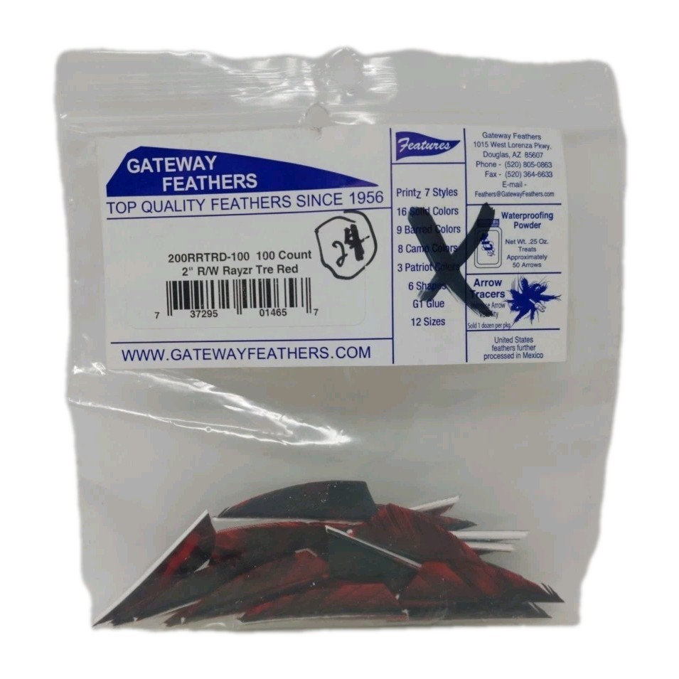 24 Count Gateway Feathers 2" Right Wing: Rayzr Camo Tre Red 200RRTRD