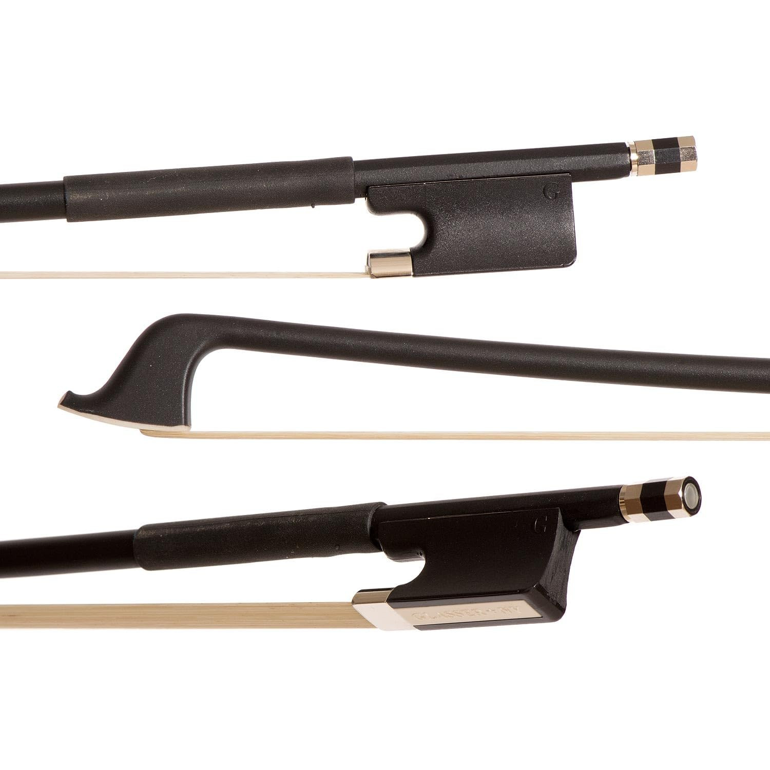 CELLO BOW FIBERGLASS HALF-LINED FROG LEATHERETTE GRIP - 1/4