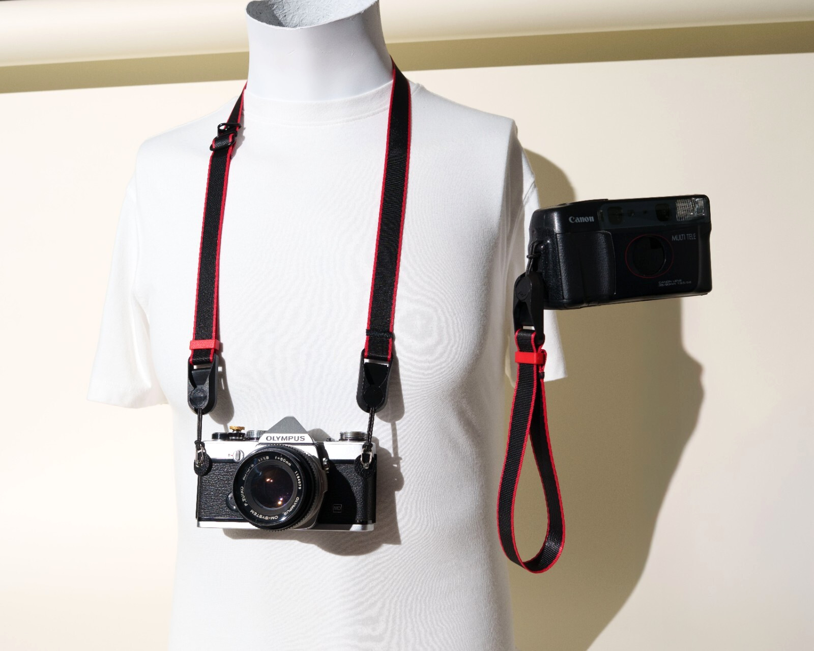 Handmade Black Red Stripe Camera Strap Combo Neck Wrist + Peak Design Anchors