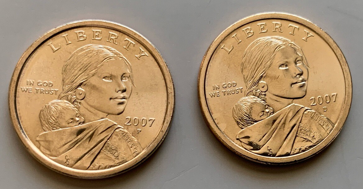 2007 P&D Sacagawea Native American Dollar USMINT Coin UNC/BU 2-Coins Set w. FLIP