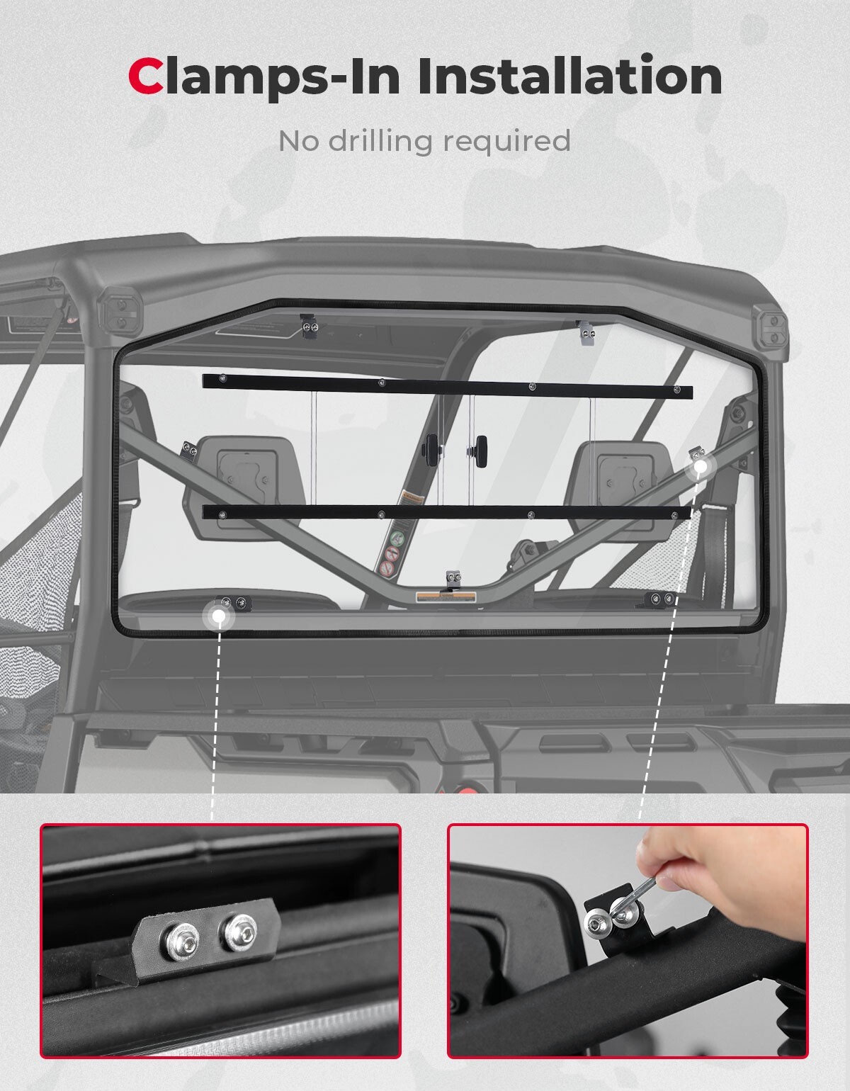 For Can-Am Defender HD 5/ 8/ 10/ MAX Rear Sliding Windshield Back Screen 2016-24