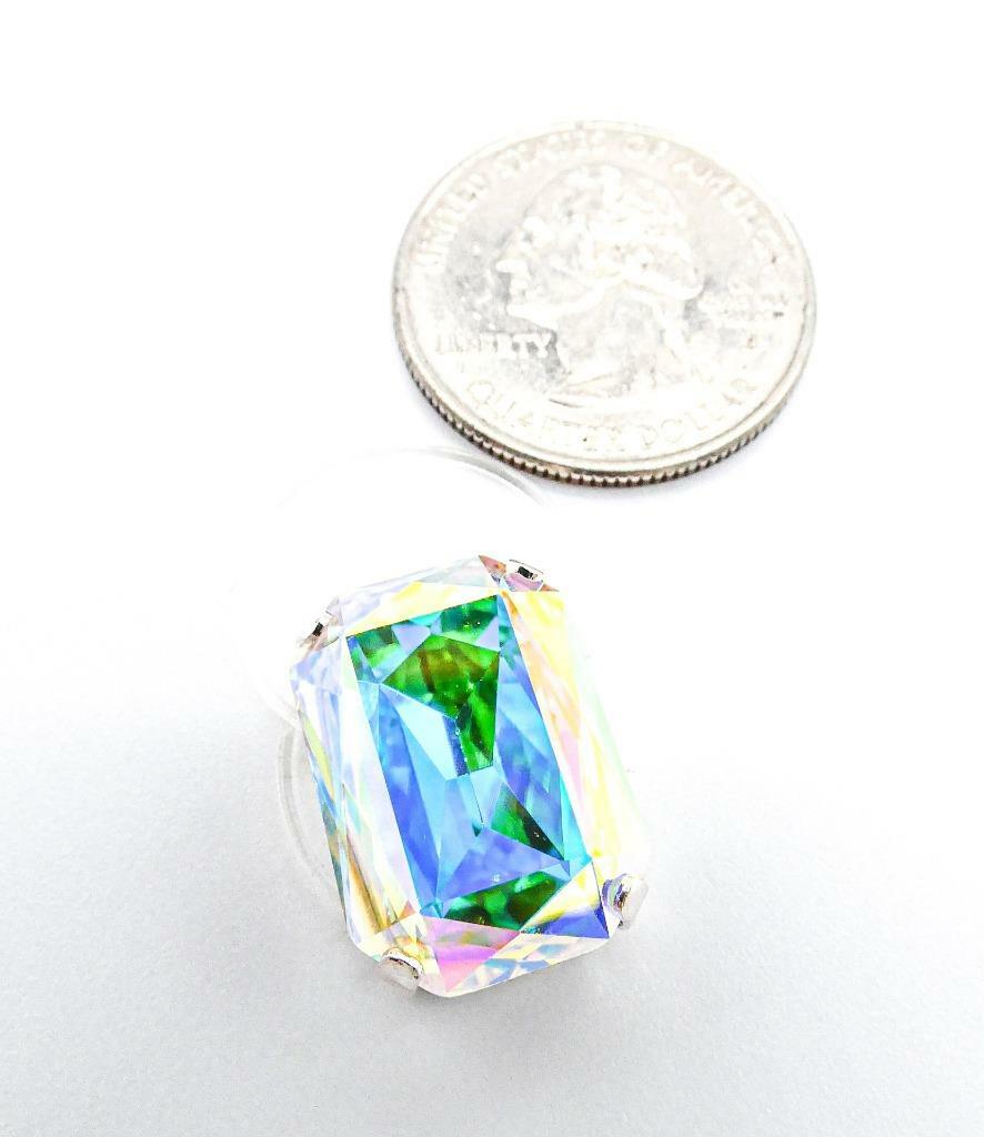 GLITZY Emerald Iridescent AB Fire Crystal Double Invisible Bands LARGE Toe Ring