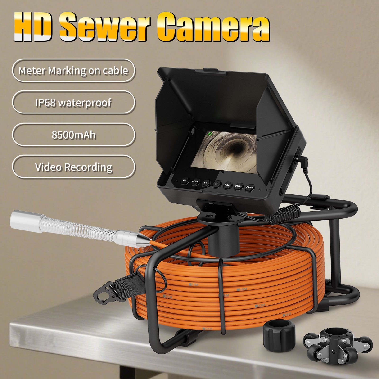 Sewer Pipe Inspection Camera 30M Drain Sewer Pipeline Endoscope 4.3" Monitor