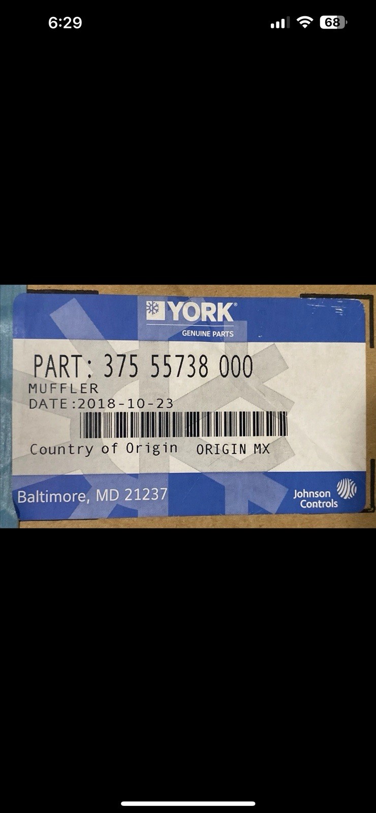 NEW NO BOX - OEM Johnson Controls York  375-55738-000 Muffler Discharge