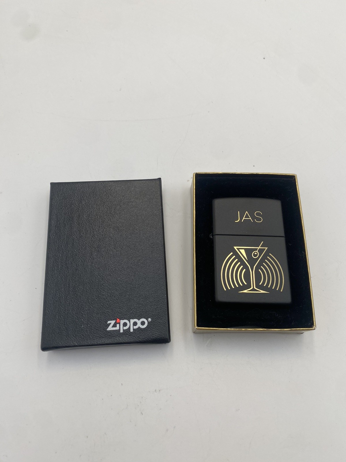 Zippo Lighter With Martini Glass And Initials J A S NEW IN BOX 1999