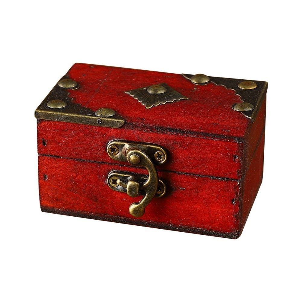 Retro Wooden Jewelry Box with Lock Antique Style Case for Desktop Organization