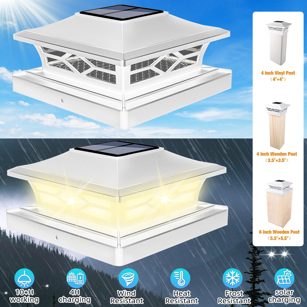 White Outdoor Fence Dock 2Pack Solar Post Deck Cap Lights 4x4/6x6 LED Lamp