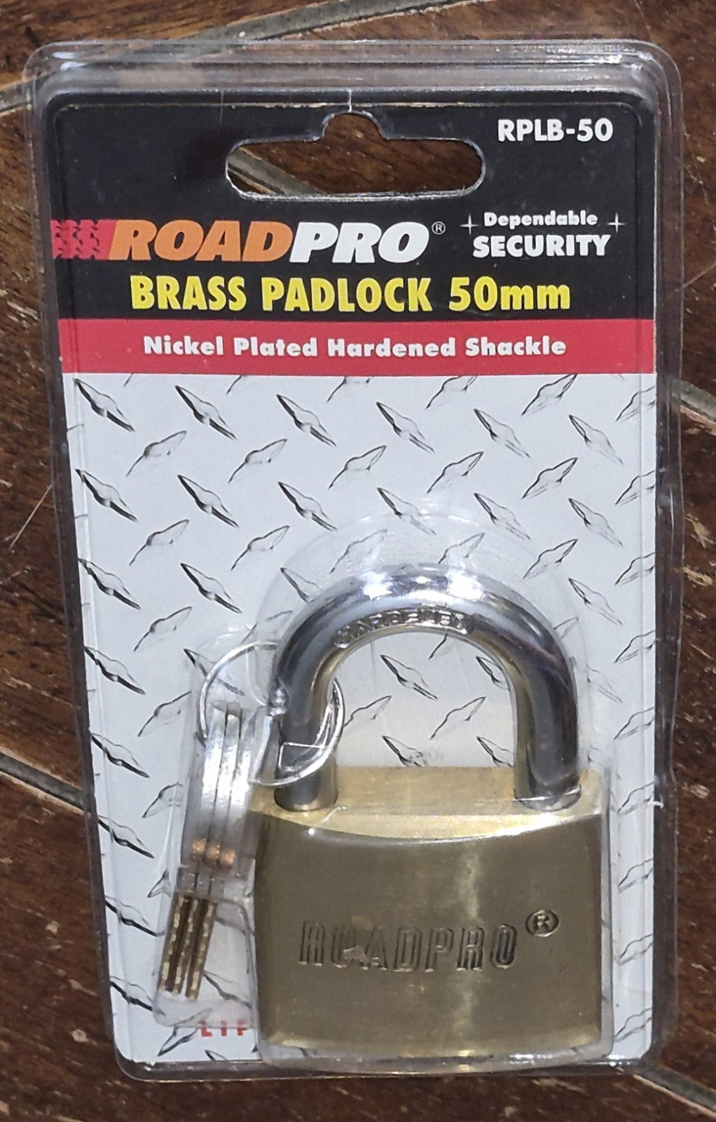 Road Pro Brass Padlock 50mm ~Nickel Plated Hardened Shackle~ Model #RPLB-50