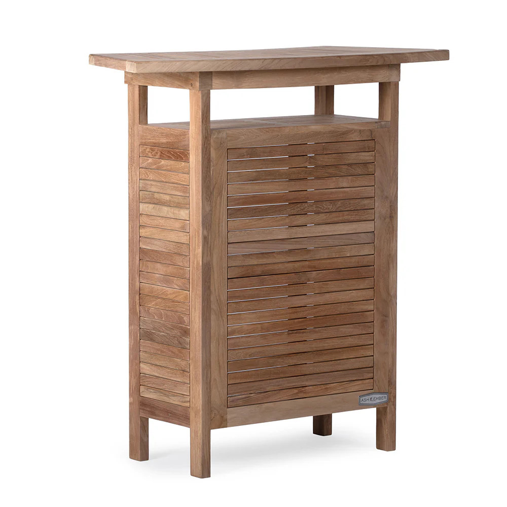 Ash & Ember Grade A Teak Compact Bar Cabinet, Two-Tier Interior Shelves