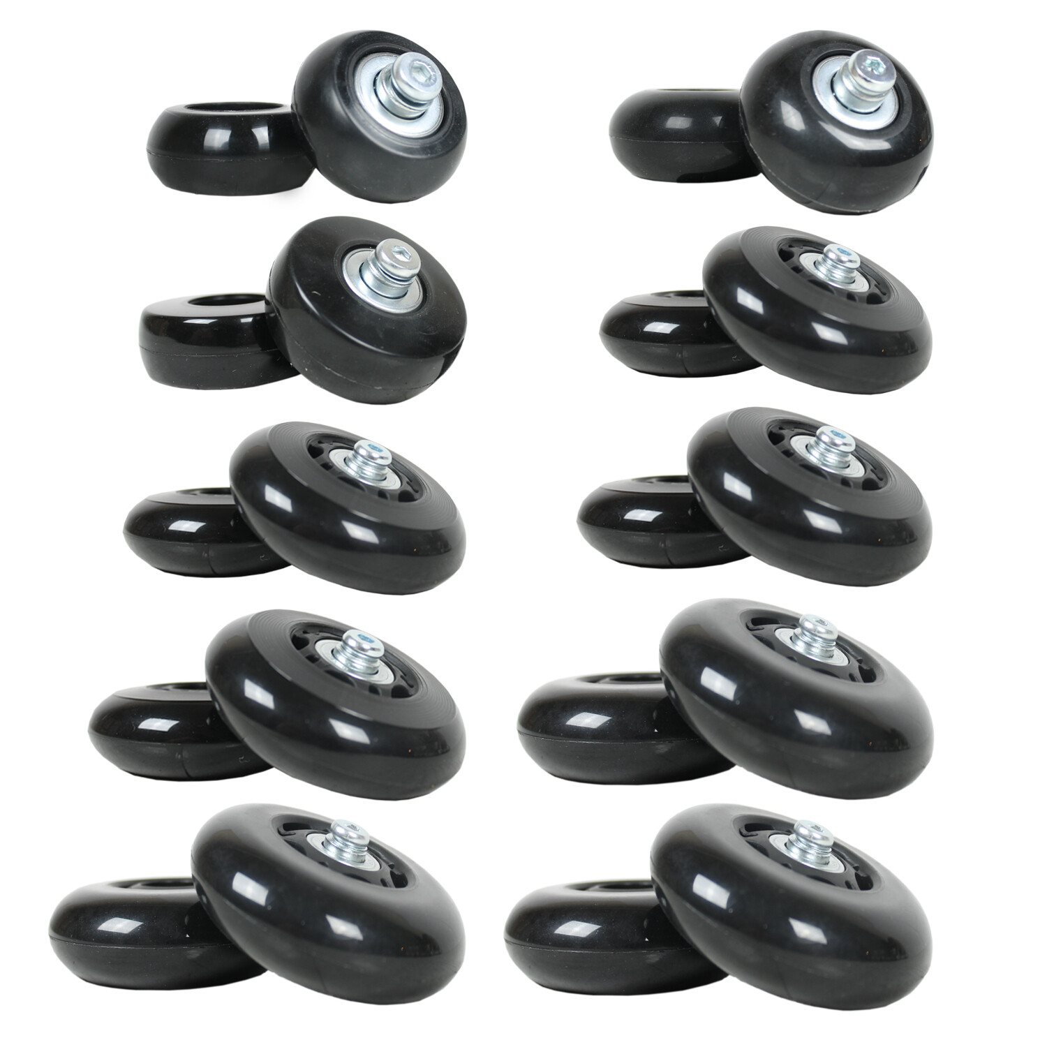 Luggage Wheel Replacement Kit - Set of Wheels, Bearings, Bolts, Axles (Black)