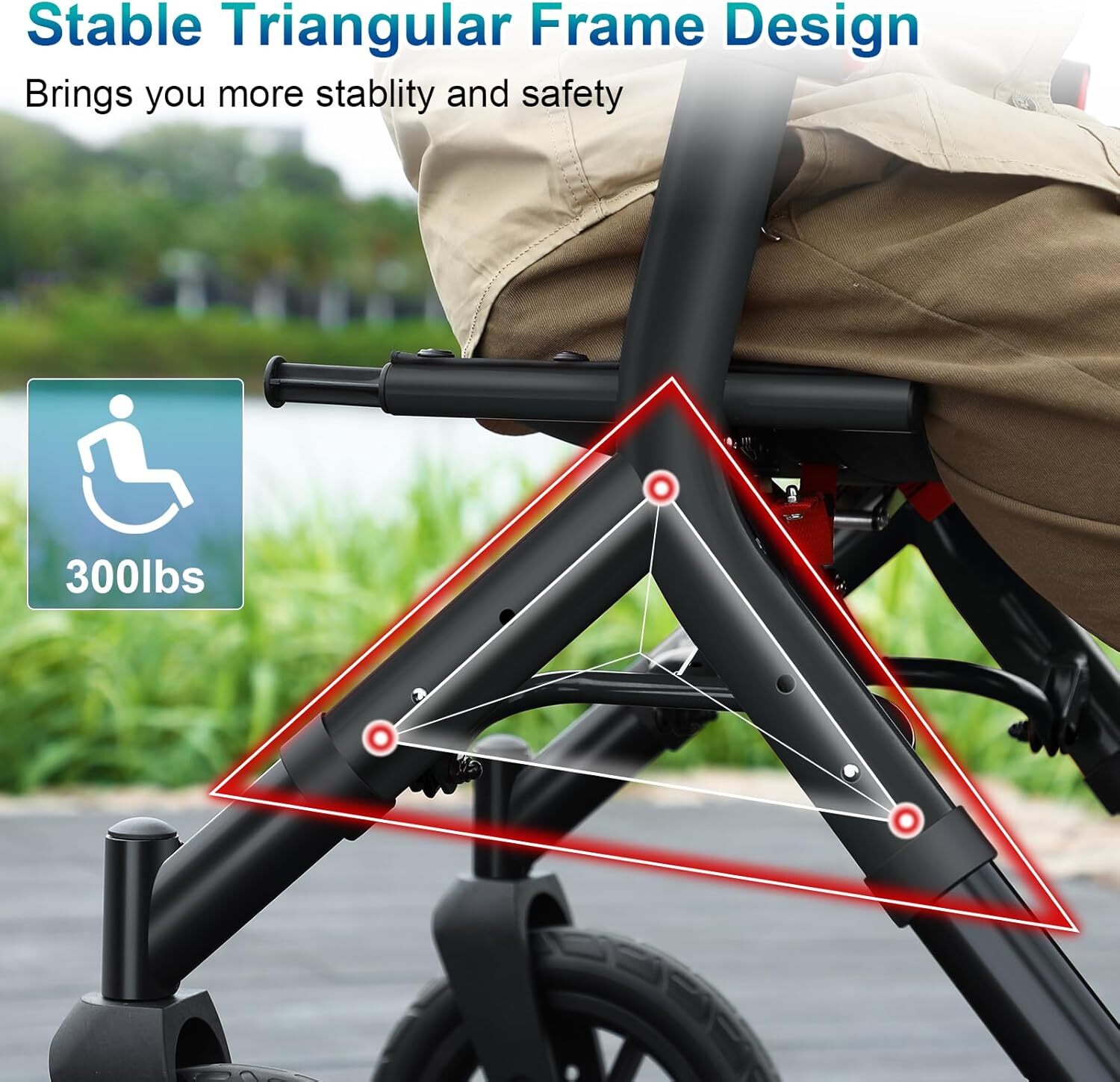 MAXWALK Rollator Walker w/Seat Adjustab, 12" Rubber Wheels All Terrain - Black