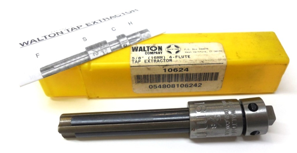 WALTON COMPANY 4 FLUTE TAP EXTRACTOR 10624, 5/8" 16MM, OAL 4 1/4"