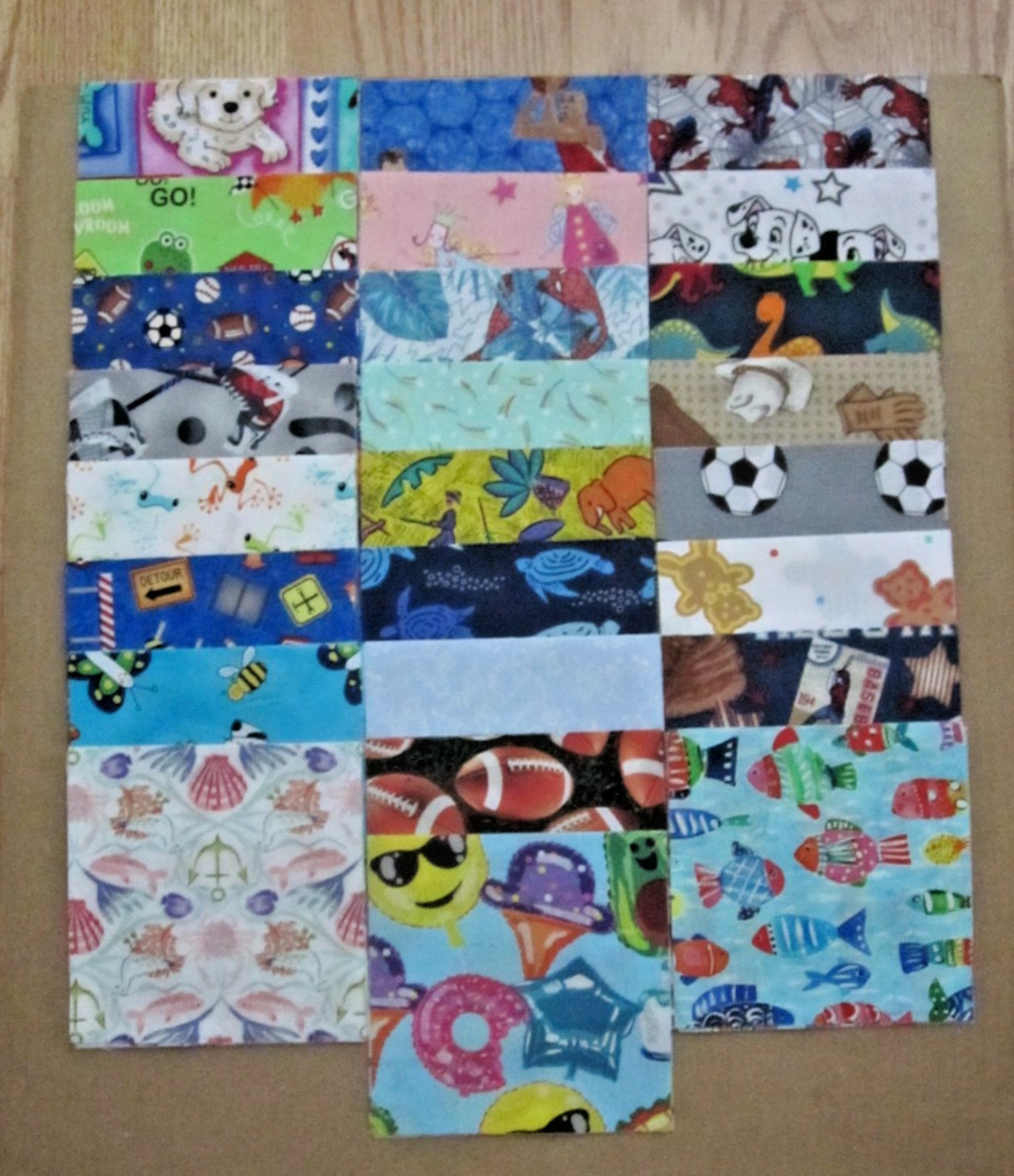 Lot of  100  5" X 5"  Fabric Squares For Quilting/Crafts. "Kid Stuff"