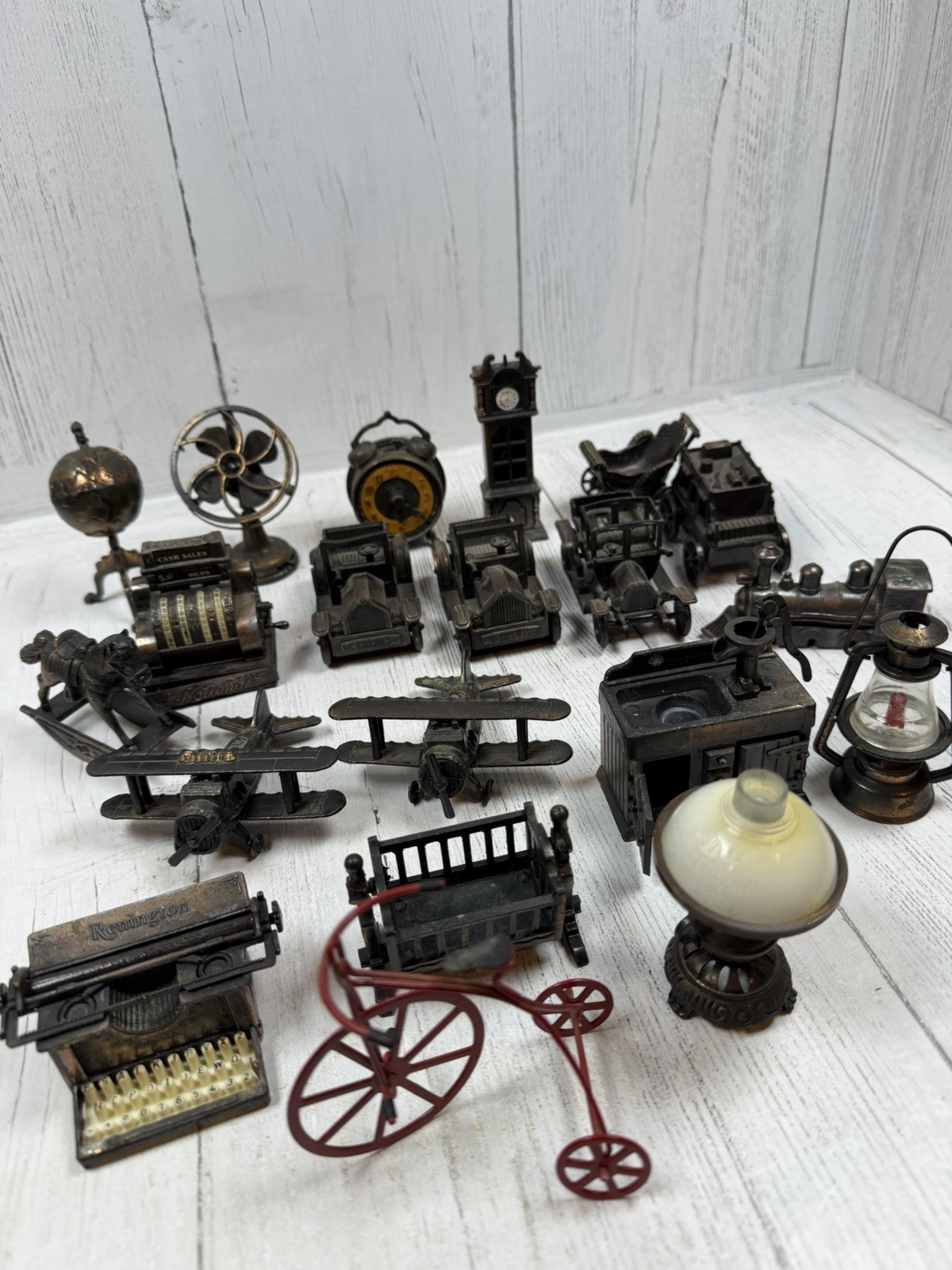 Vintage Diecast Metal Miniature Lot Steampunk Vehicles Machines Decor 20+ Pcs