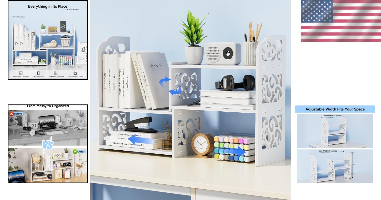 Modern Adjustable Desktop Shelf - Lightweight, Easy Assembly for Home & Office