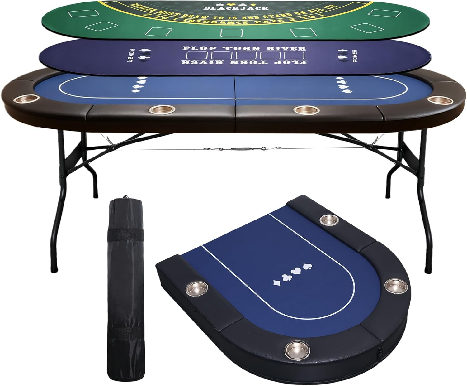 Collapsible 8-Player Poker Table with Cup Holders & Reversible Mat
