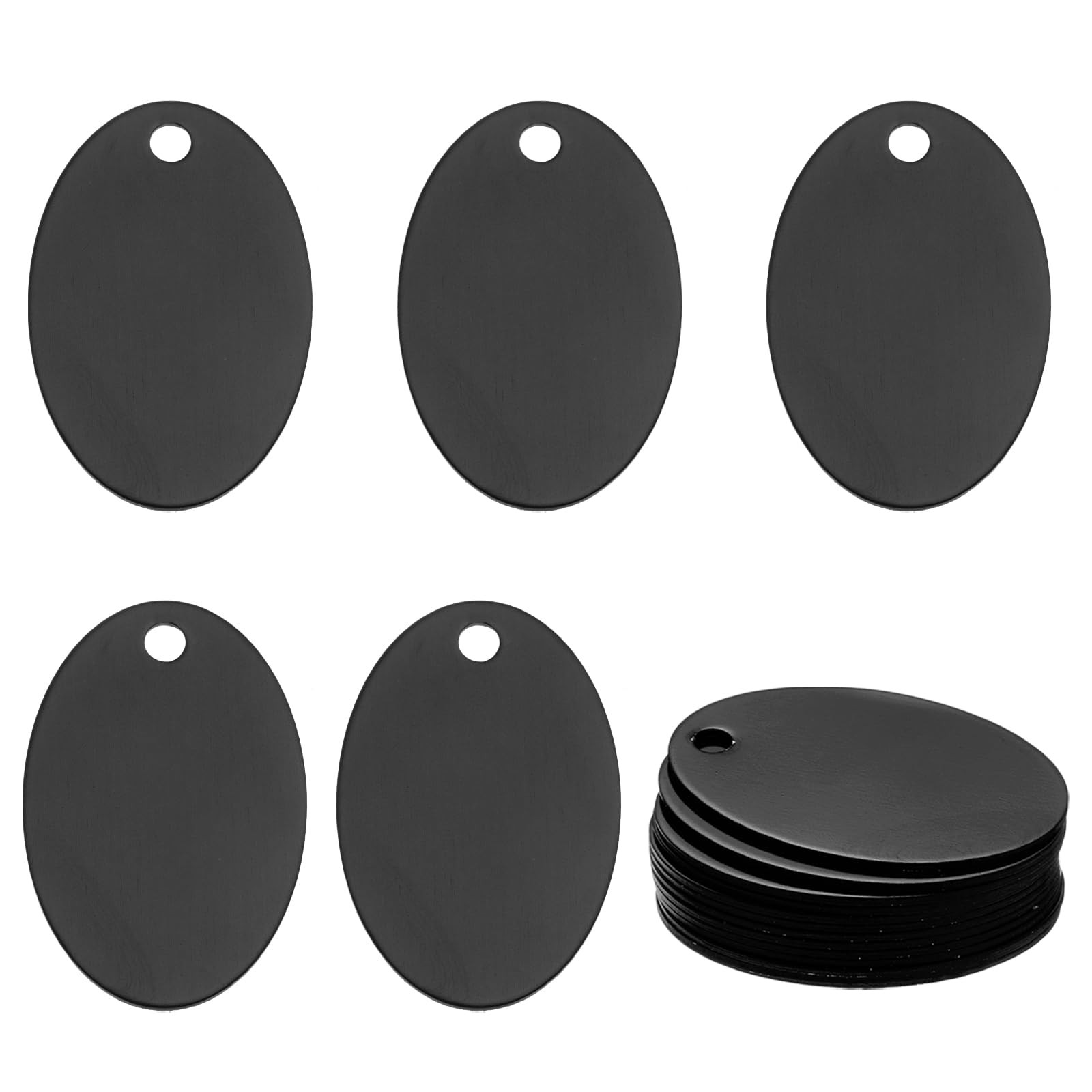 MECCANIXITY 24 Pack Oval Aluminum Blank Tags 3.8 x 2.5 cm x 2.5cm, Black