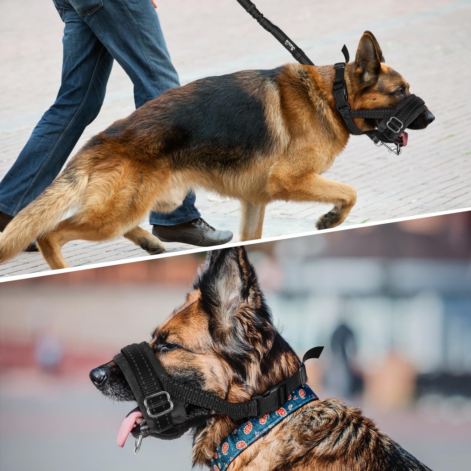 M-Size Soft Dog Muzzle Adjustable Padded Nylon for Chewing Barking Black