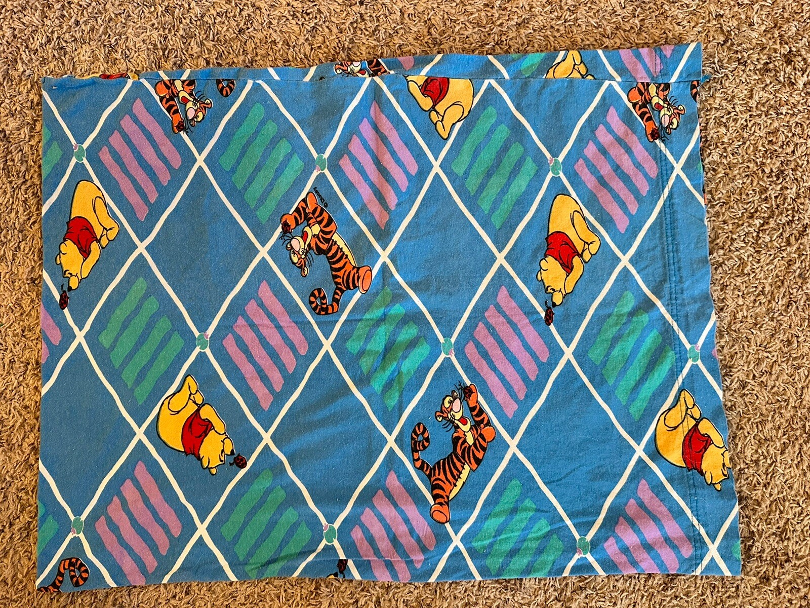 Vintage Disney WINNIE THE POOH Reversible Pillow Case Piglet Tigger 1990s Bees