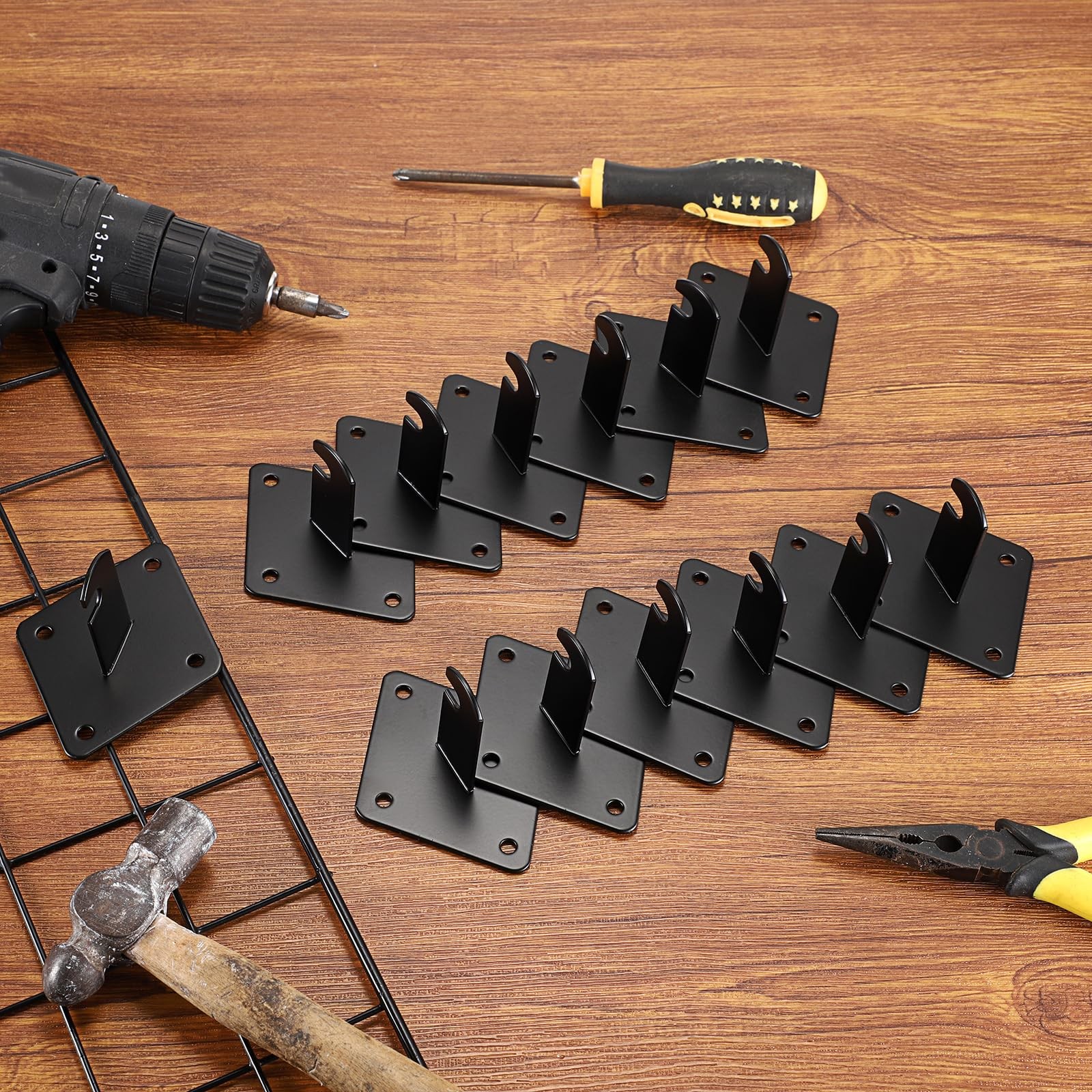 32 PCS Gridwall Mount Brackets Metal Grid Panel Accessories Wall Hooks Black