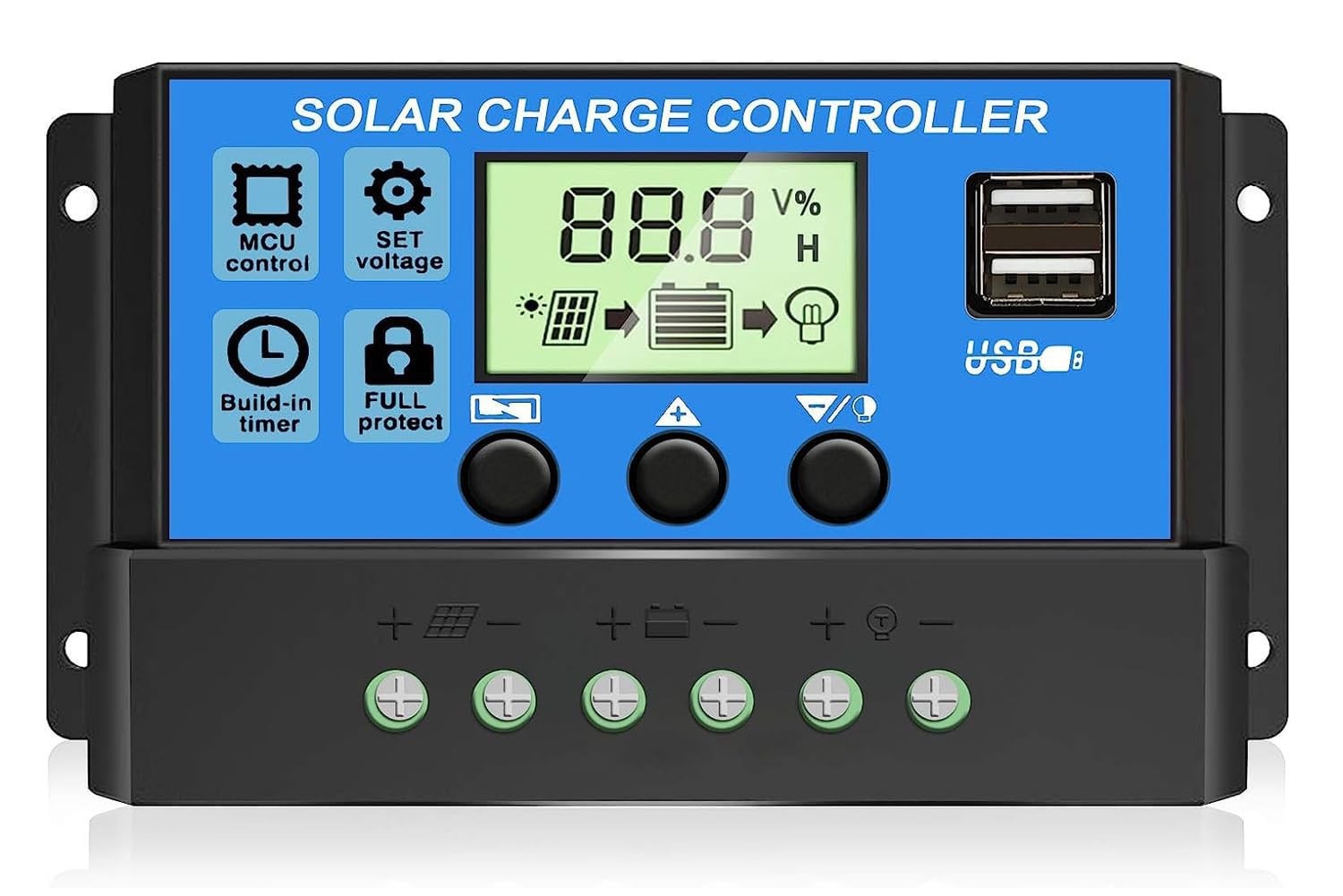 30A PWM Solar Charge Controller, 12V 24V Dual USB Solar Panel Battery Intelli...