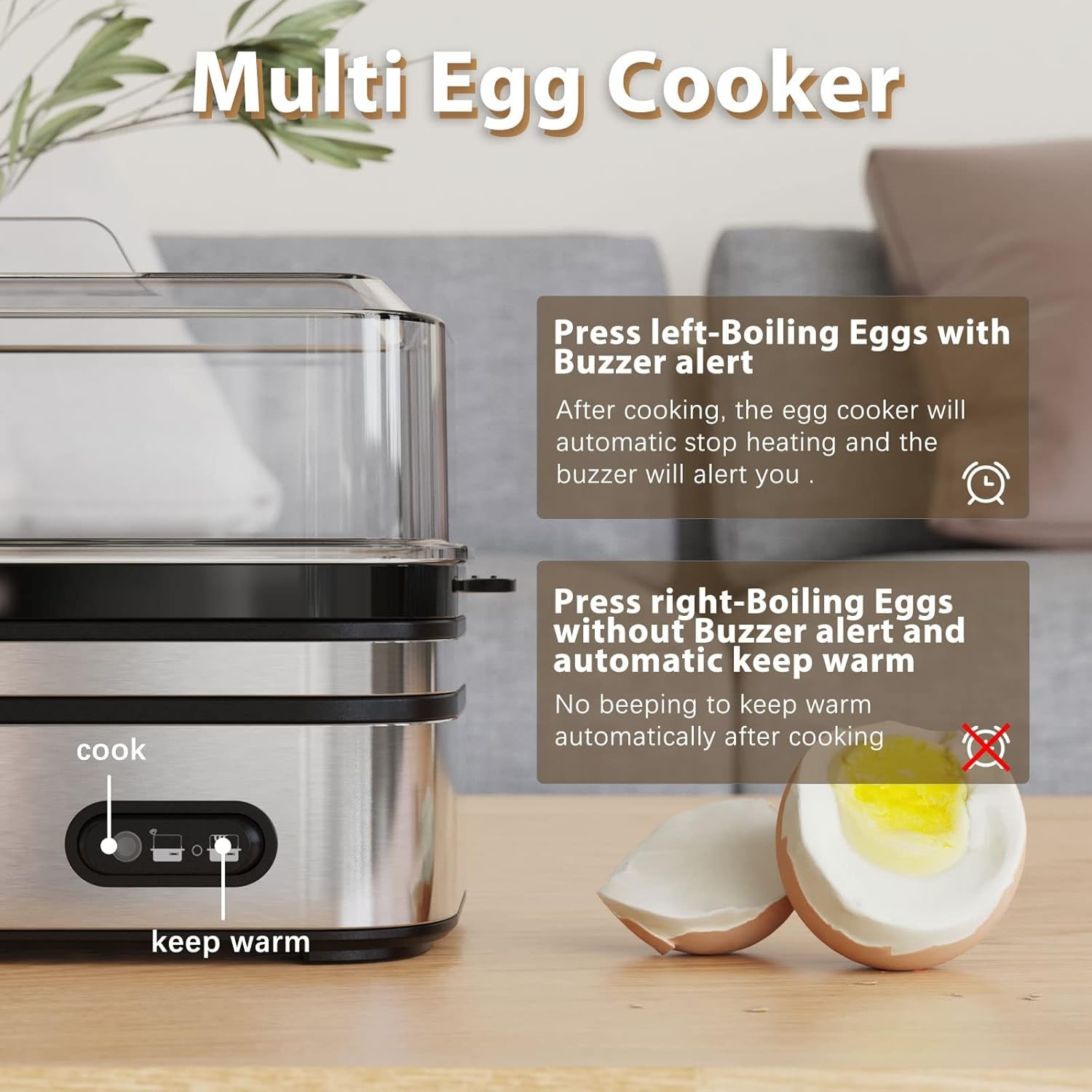 Rapid Egg Cooker Electric 6 Eggs Capacity, Soft, Medium, Hard Boiled, Sliver