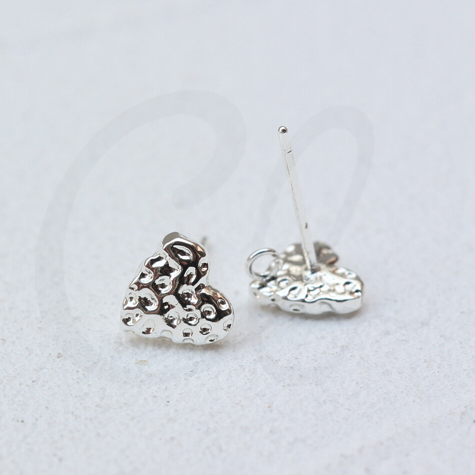 One Pair Plated Brass Earring Post with Sterling Silver Pin-Textured (4547C)
